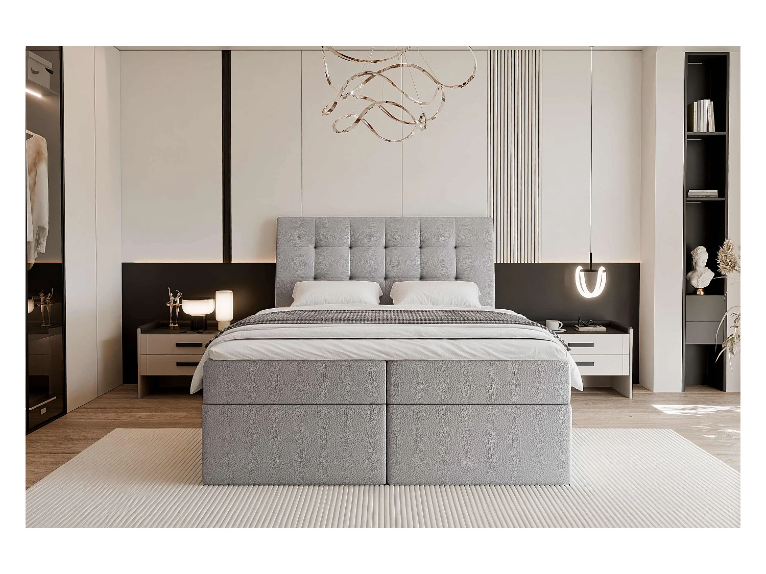 Lit continental rembourré avec surmatelas, gris  - 140x200 - BAILEY