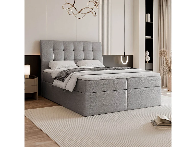 Lit continental rembourré avec surmatelas, gris  - 140x200 - BAILEY