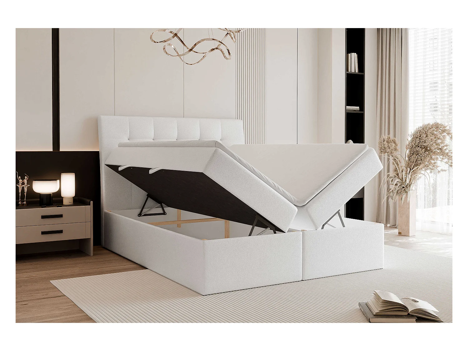 Lit continental rembourré avec surmatelas, blanc  - 200x200 - BAILEY