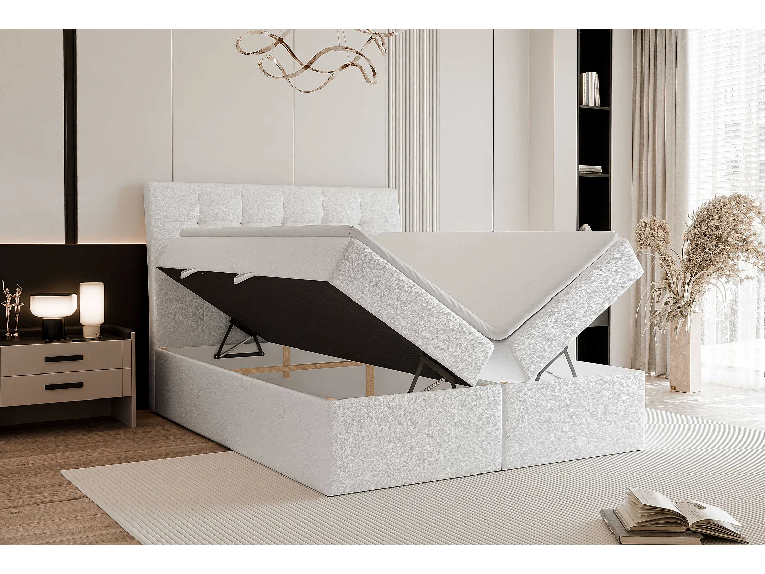 Lit continental rembourré avec surmatelas, blanc  - 200x200 - BAILEY