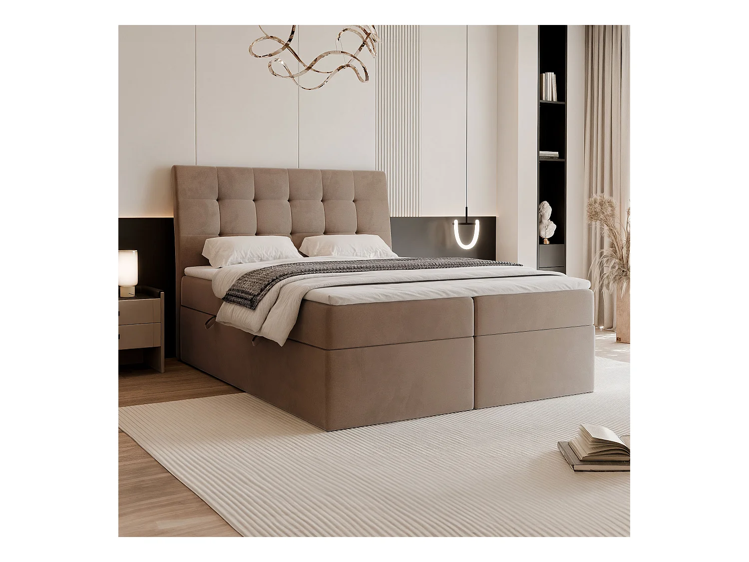 Lit continental rembourré avec surmatelas, marron - 160x200 - BAILEY