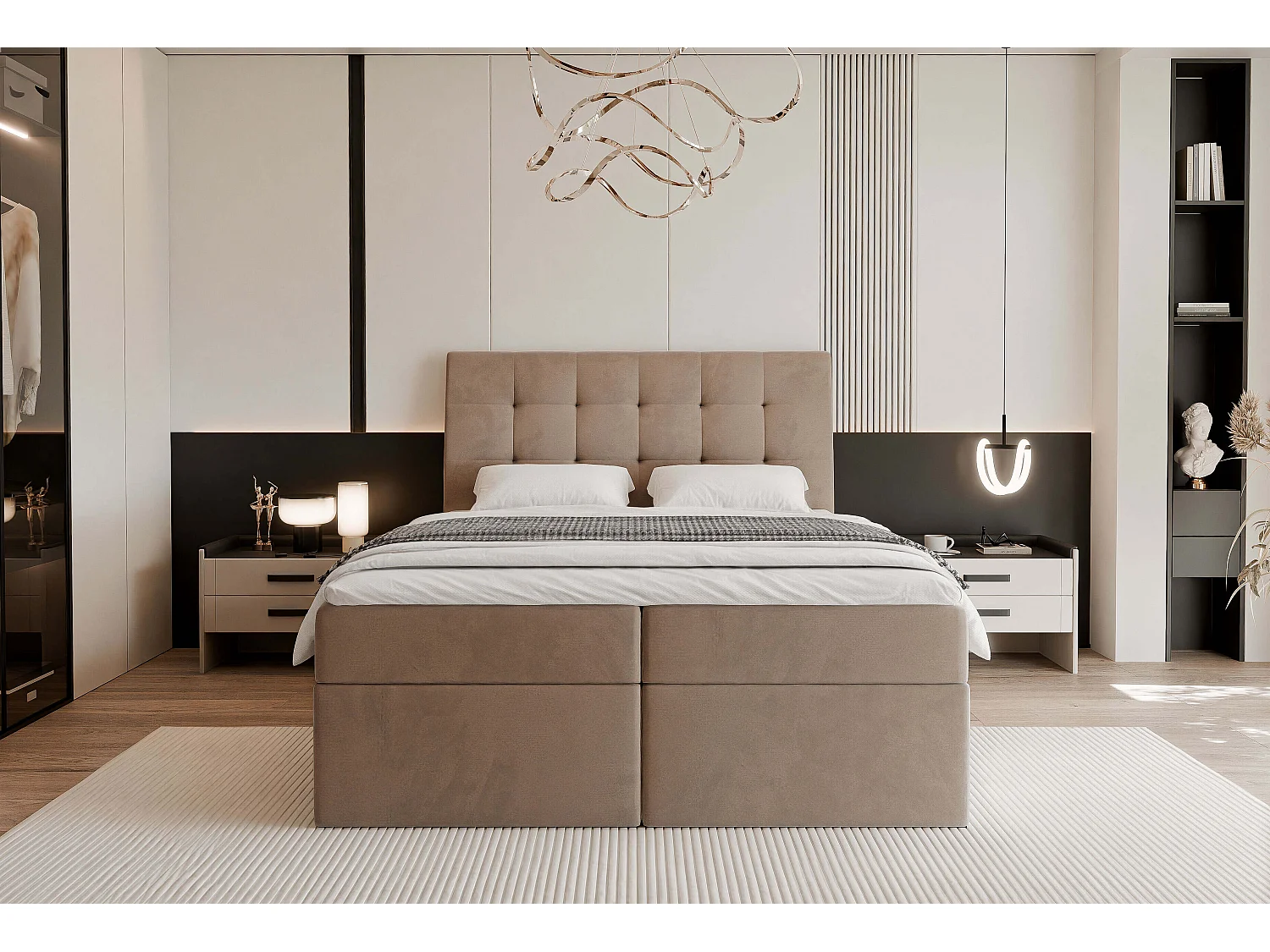 Lit continental rembourré avec surmatelas, marron - 160x200 - BAILEY