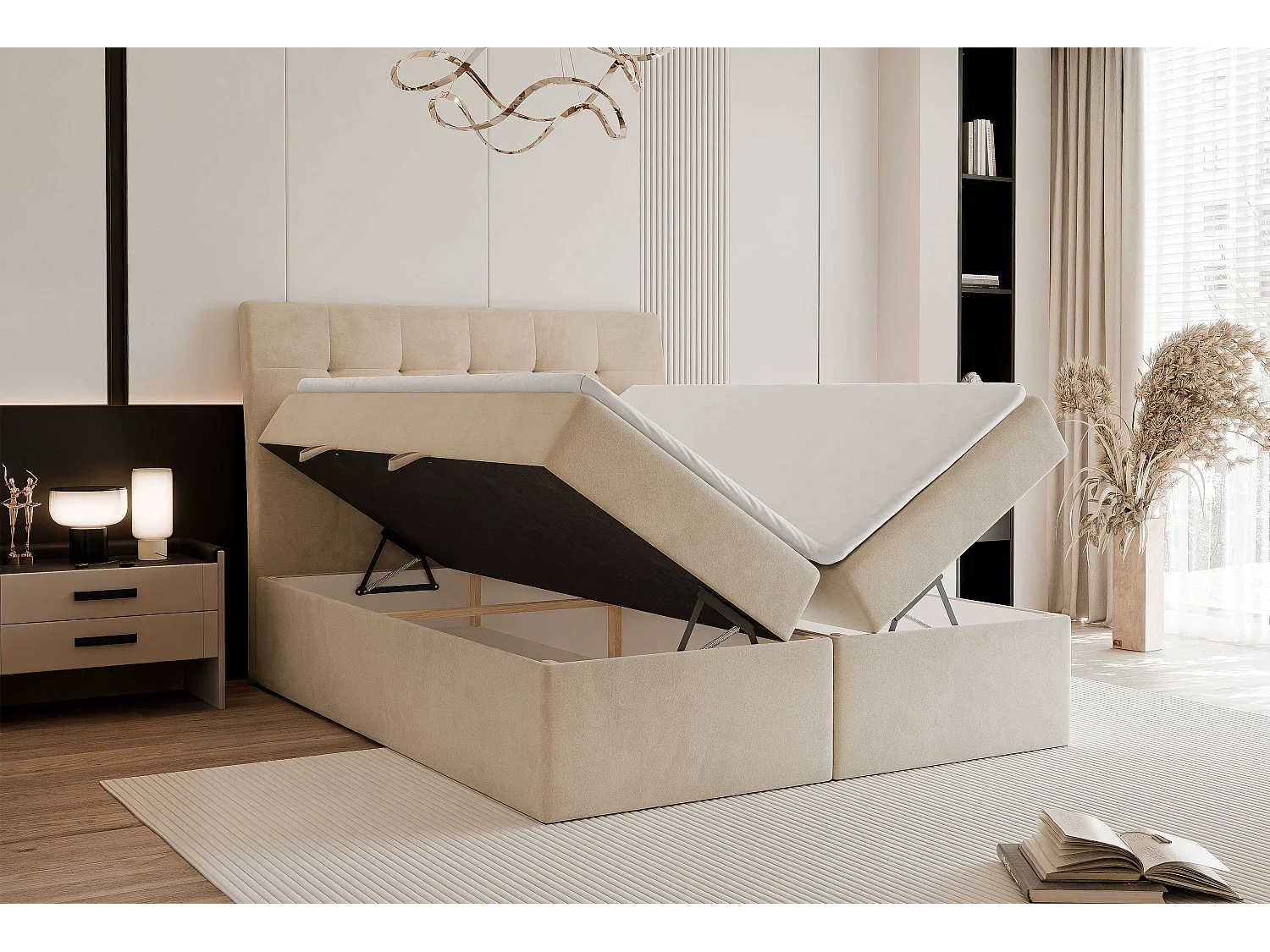 Lit continental rembourré avec surmatelas, crème - 160x200 - BAILEY
