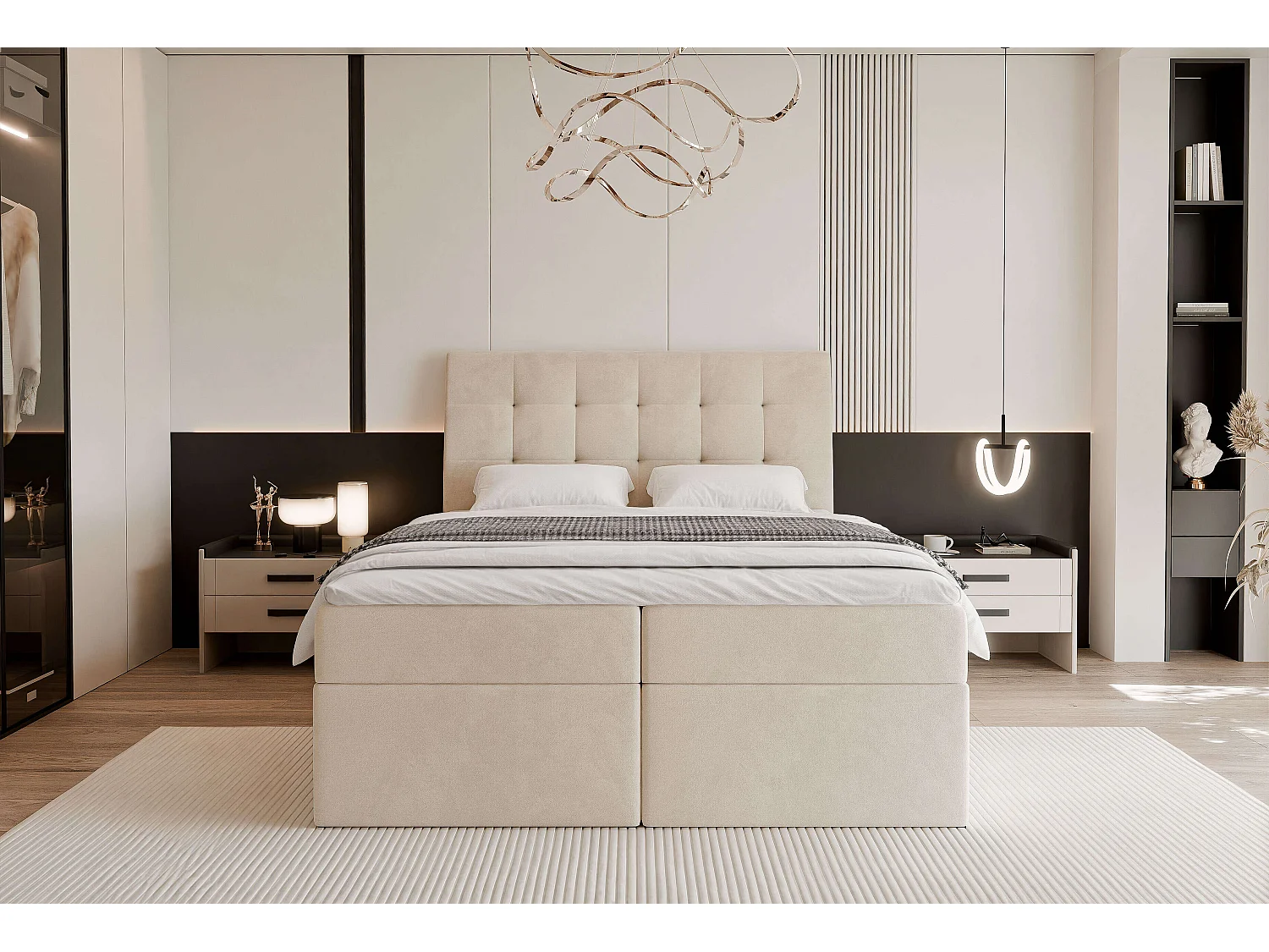 Lit continental rembourré avec surmatelas, beige - 160x200 - BAILEY