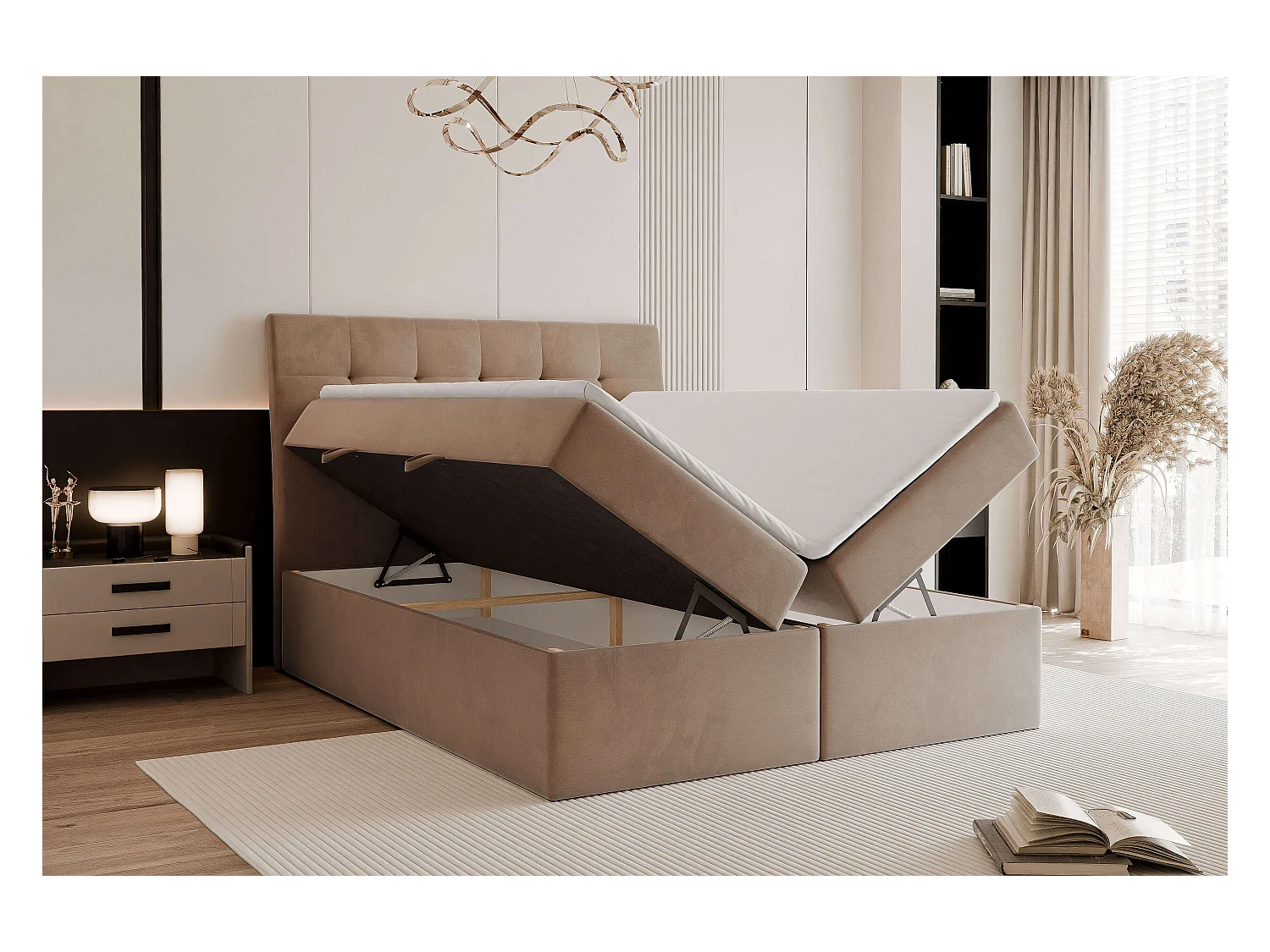 Lit continental rembourré avec surmatelas, marron - 180x200 - BAILEY