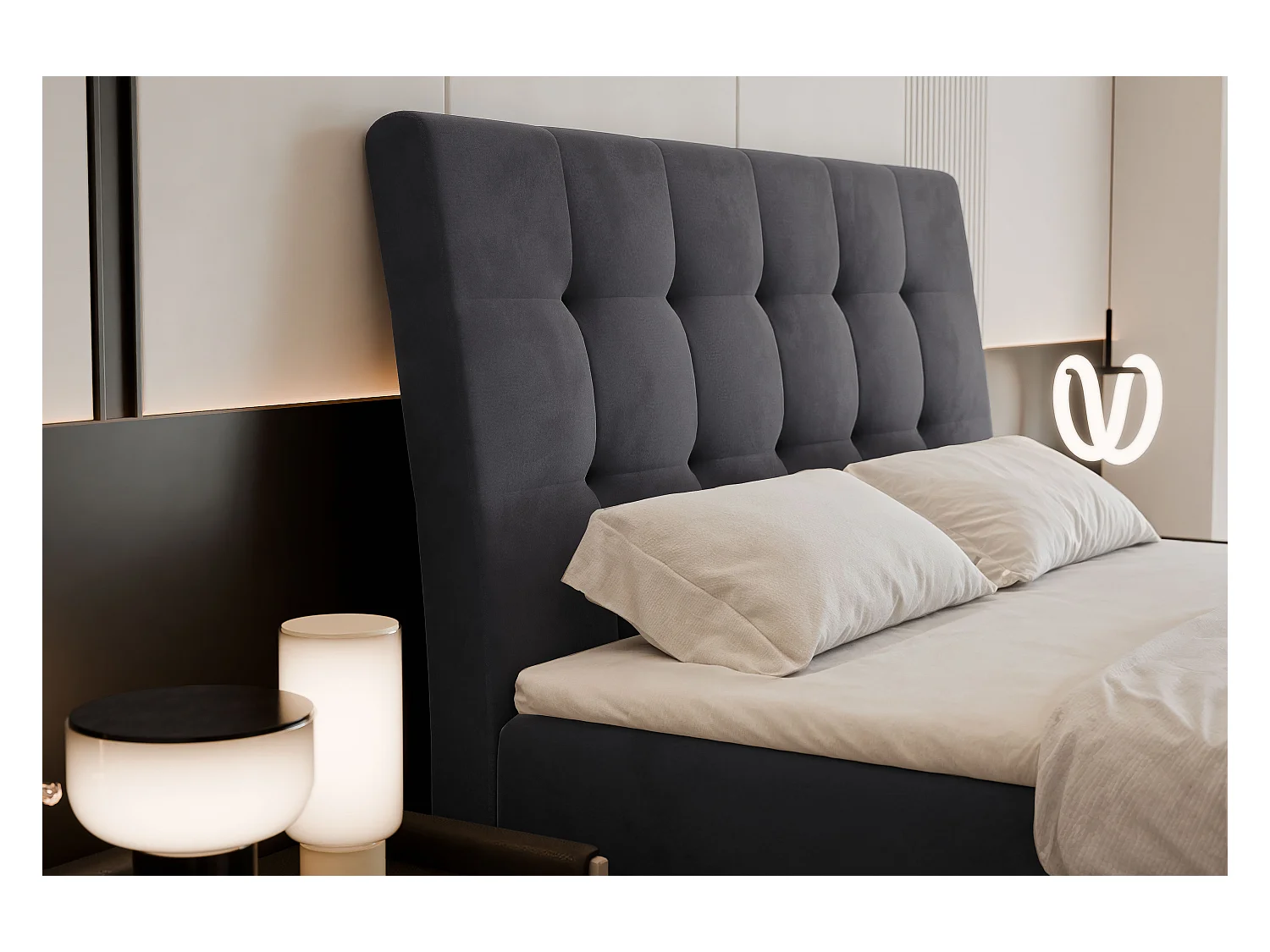 Lit continental rembourré avec surmatelas, gris anthracite - 200x200 - BAILEY