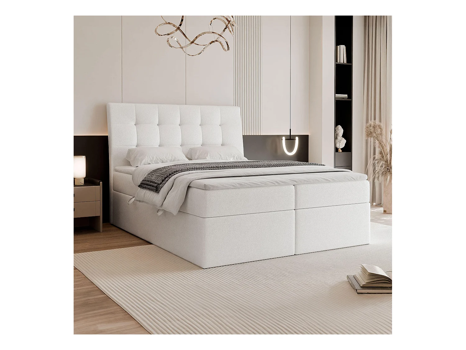 Lit continental rembourré avec matelas, blanc  - 140x200
