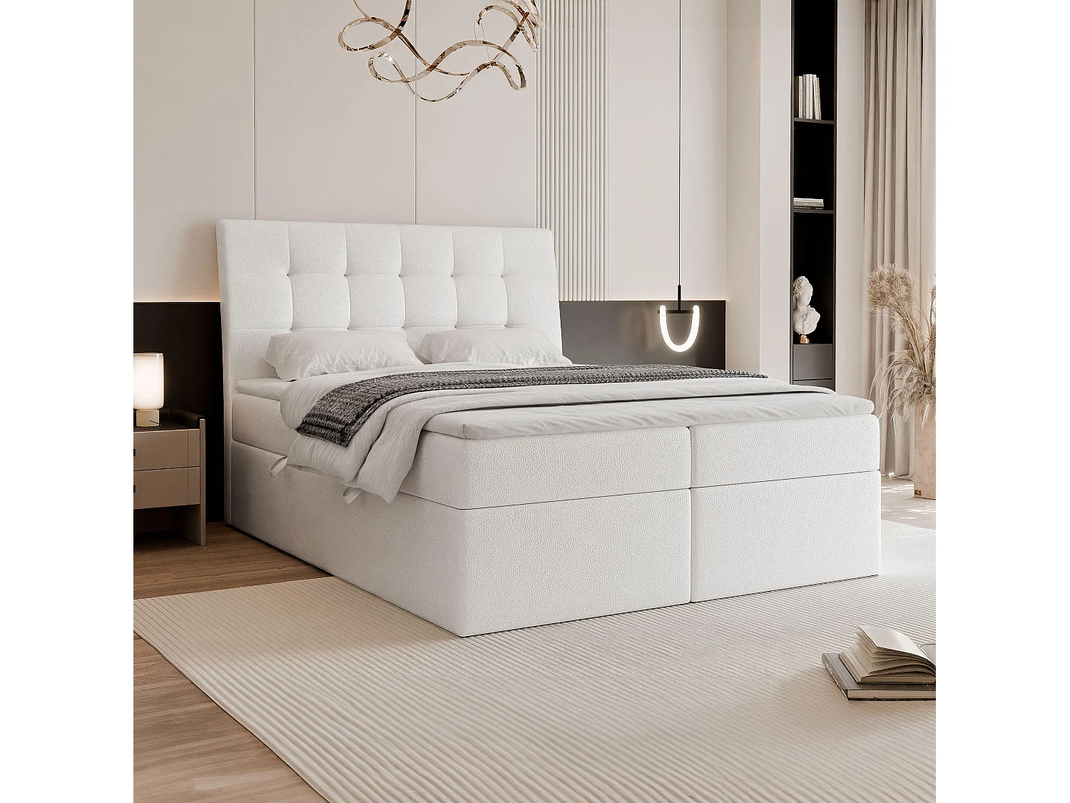 Lit continental rembourré avec matelas, blanc  - 140x200