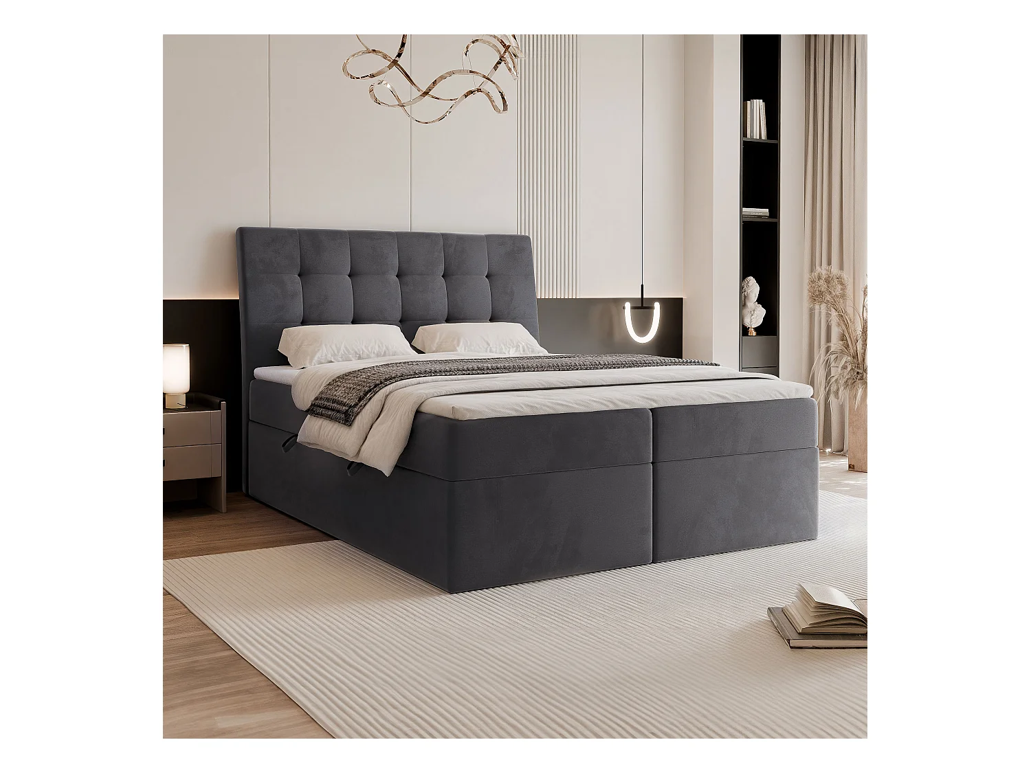 Lit continental rembourré avec surmatelas, gris anthracite - 200x200 - BAILEY