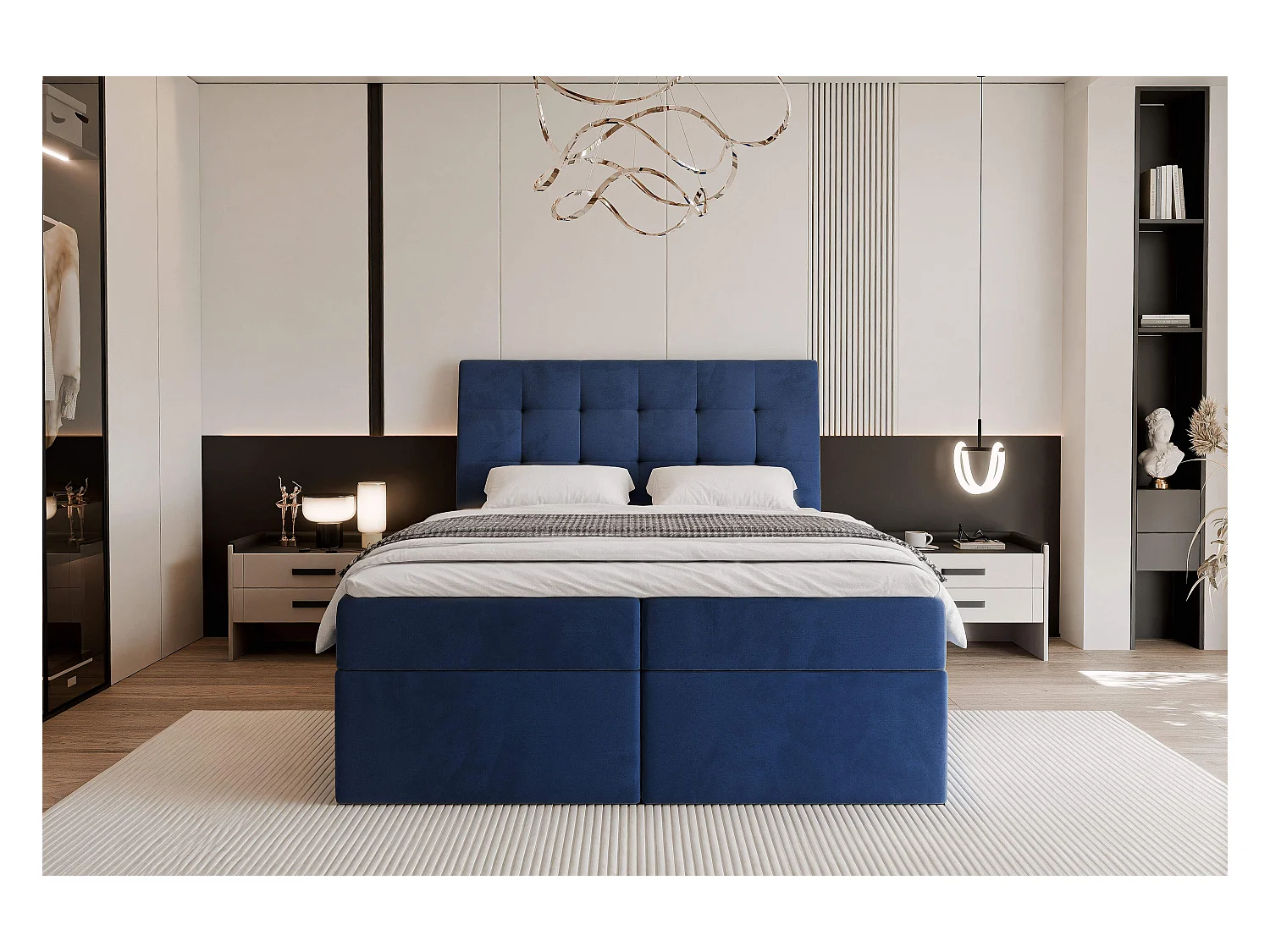 Lit continental rembourré avec surmatelas, bleu - 120x200 - BAILEY