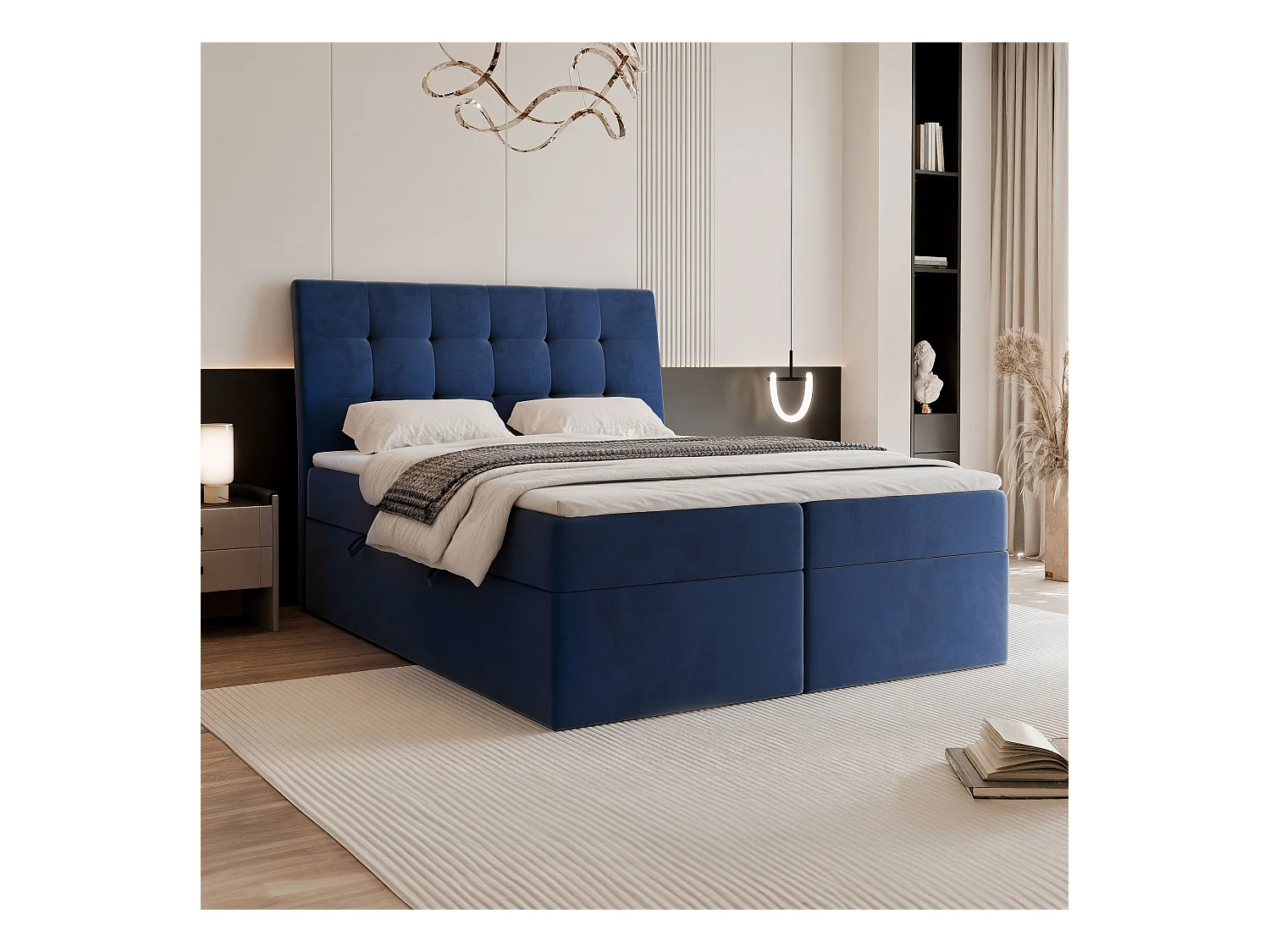 Lit continental rembourré avec surmatelas, bleu - 120x200 - BAILEY