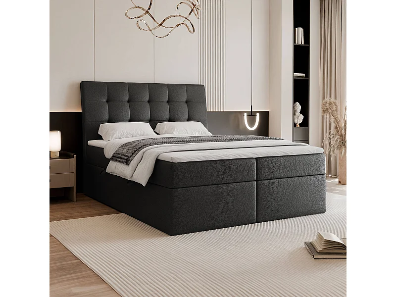 Lit continental rembourré avec matelas, noir  - 180x200