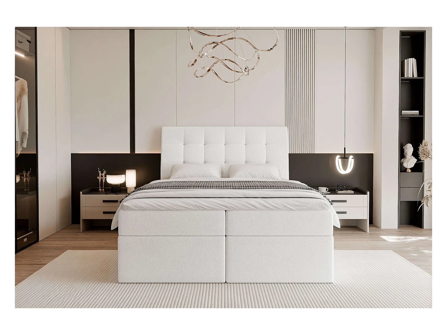 Lit continental rembourré avec surmatelas, blanc  - 180x200 - BAILEY