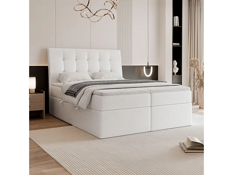 Lit continental rembourré avec surmatelas, blanc  - 180x200 - BAILEY