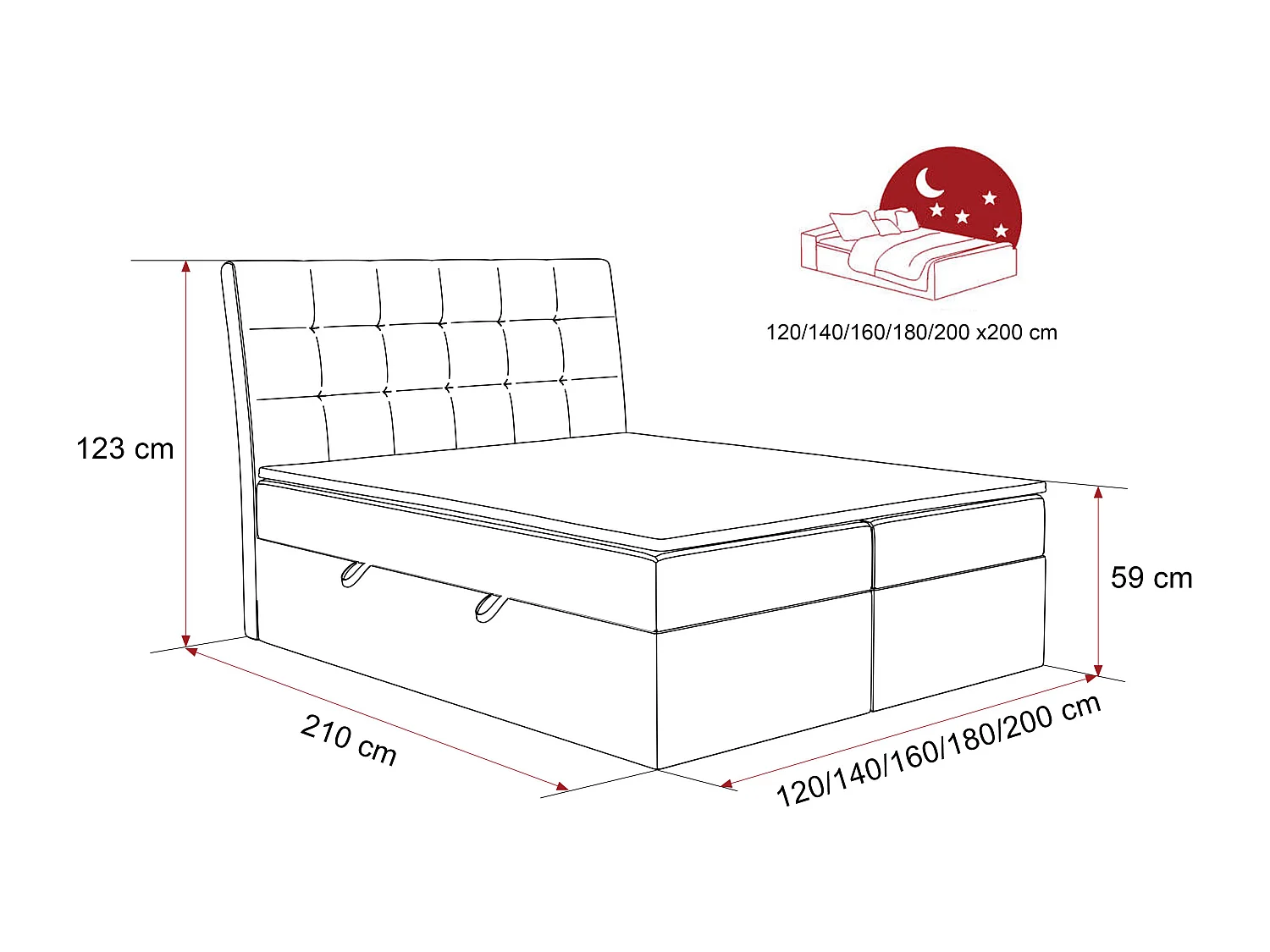 Lit continental rembourré avec surmatelas, bleu - 200x200 - BAILEY