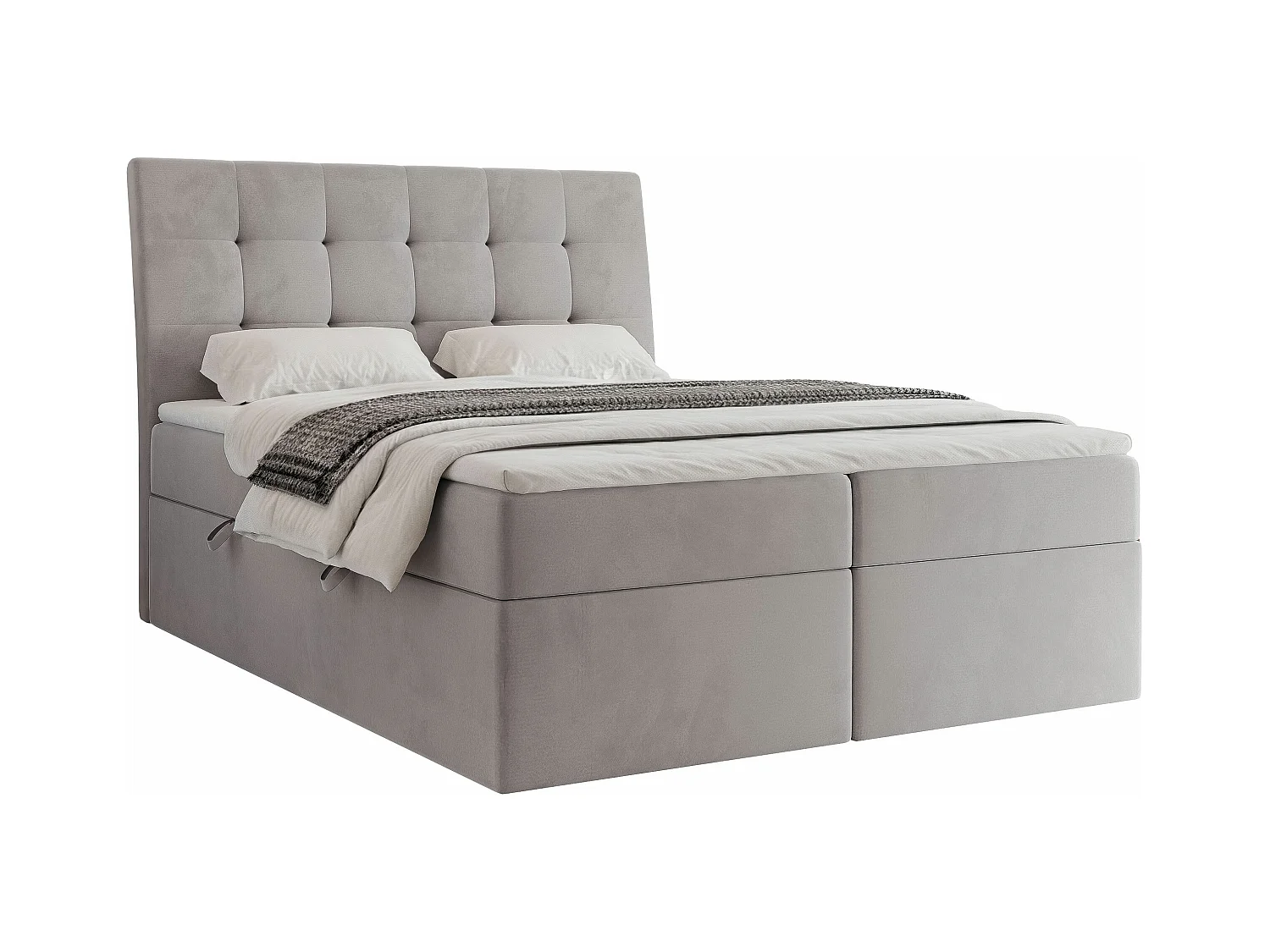 Lit continental rembourré avec matelas, gris - 180x200