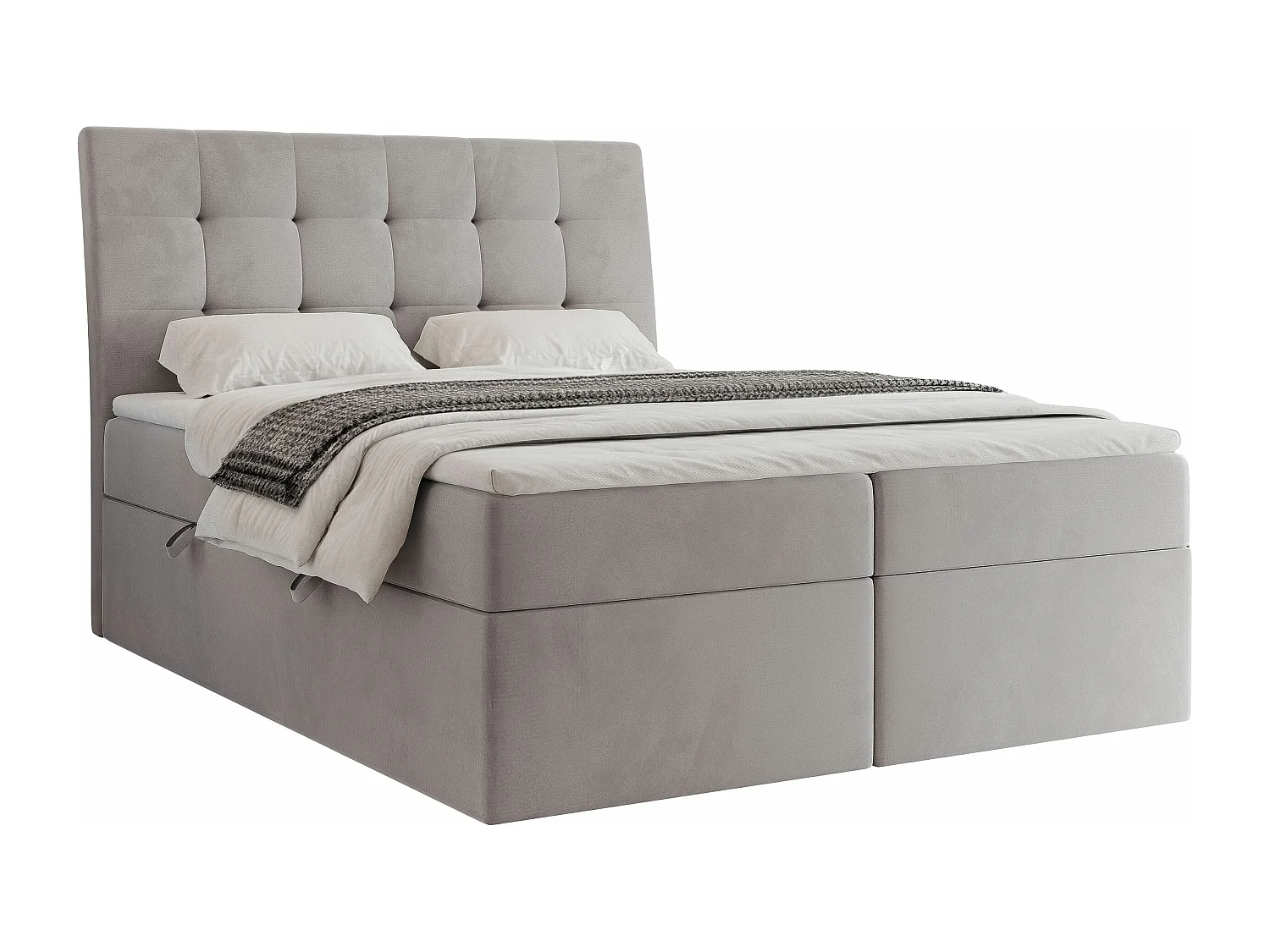 Lit continental rembourré avec matelas, gris - 180x200