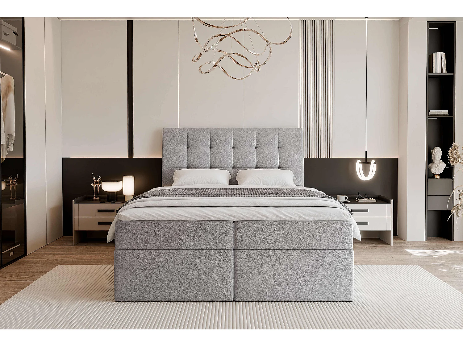 Lit continental rembourré avec surmatelas, gris  - 120x200 - BAILEY