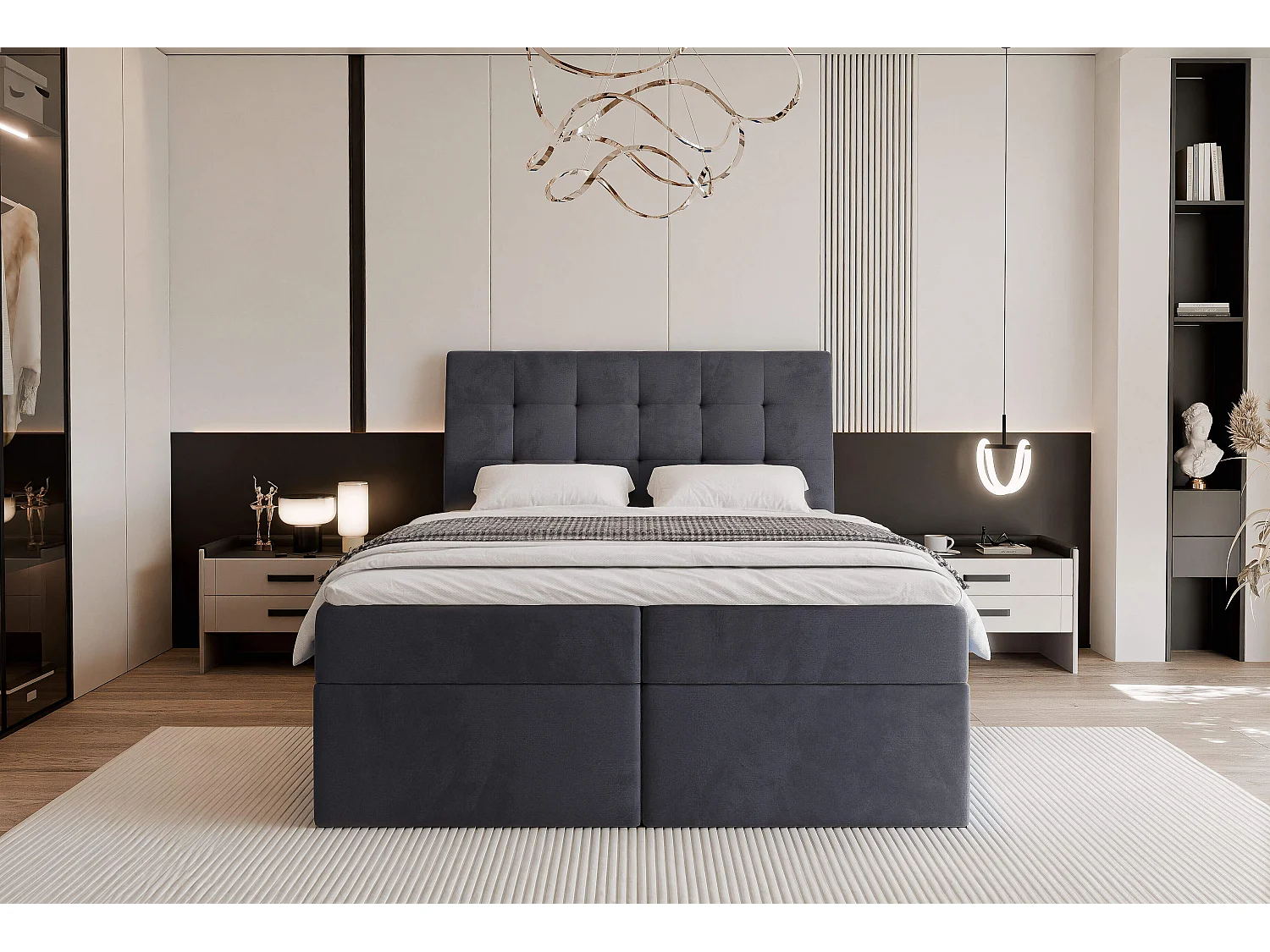 Lit continental rembourré avec surmatelas, gris anthracite - 160x200 - BAILEY