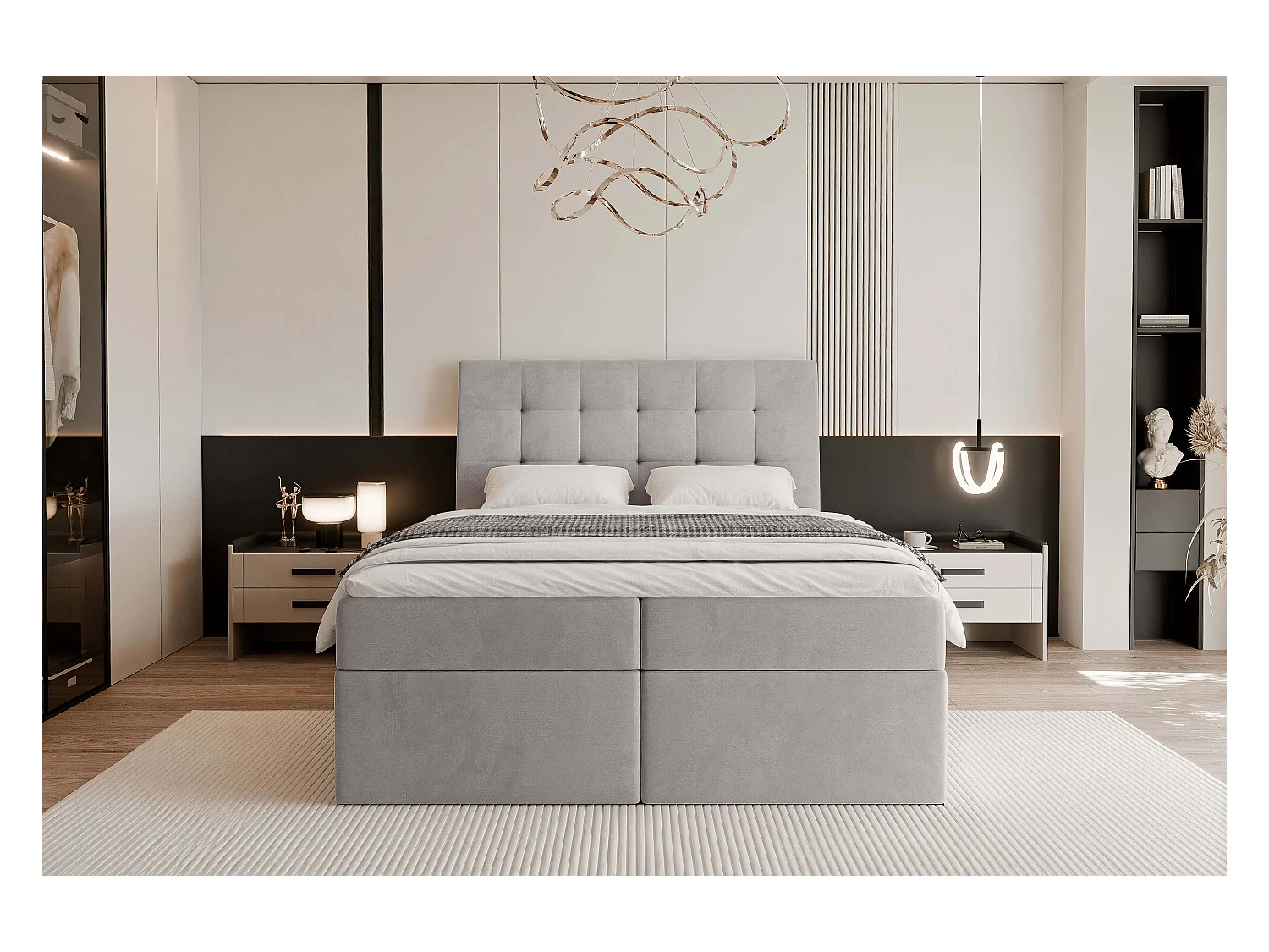 Lit continental rembourré avec surmatelas, gris clair - 120x200 - BAILEY