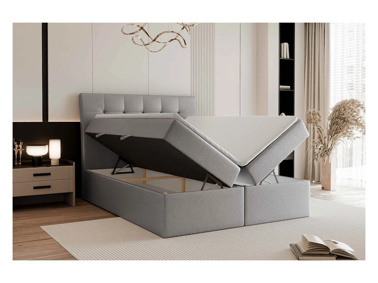 Lit continental rembourré avec matelas, gris  - 200x200