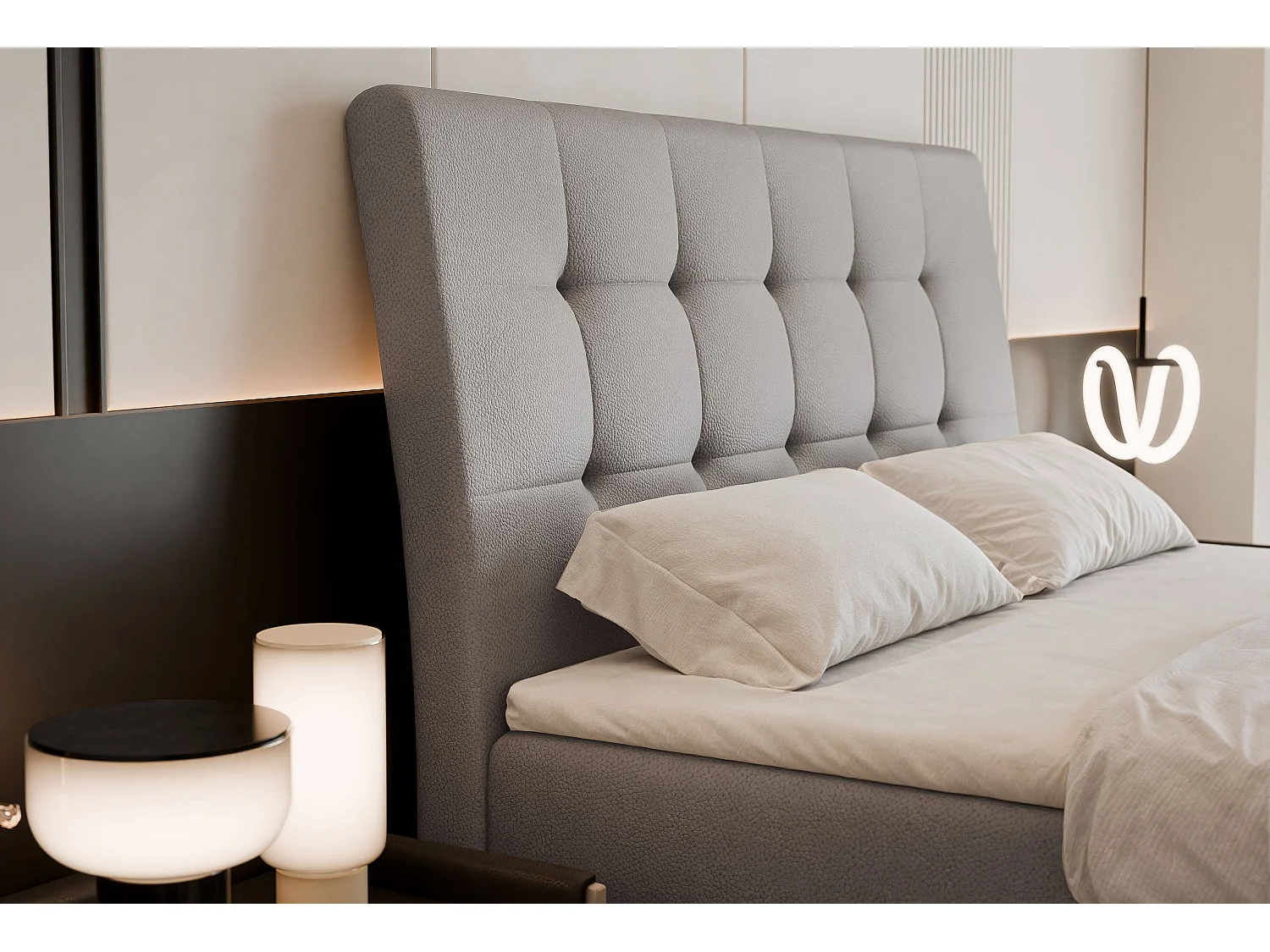 Lit continental rembourré avec matelas, gris  - 200x200