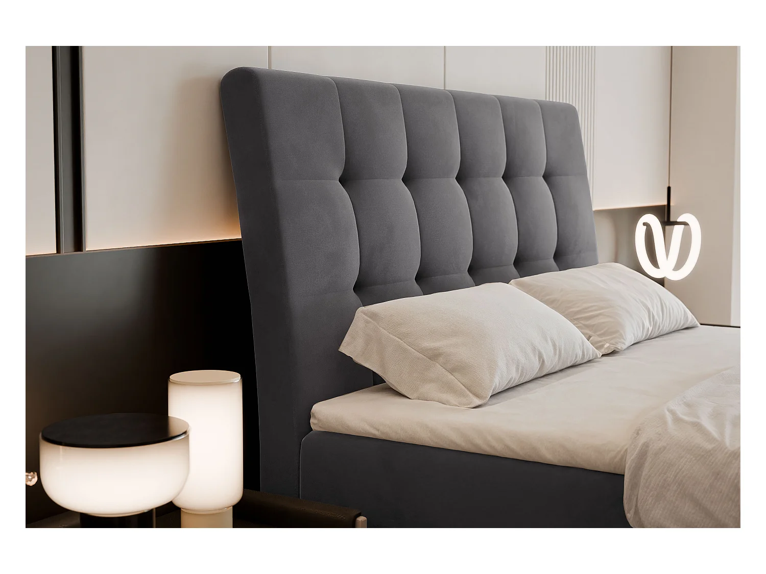 Lit continental rembourré avec matelas, gris anthracite - 120x200 - BAILEY