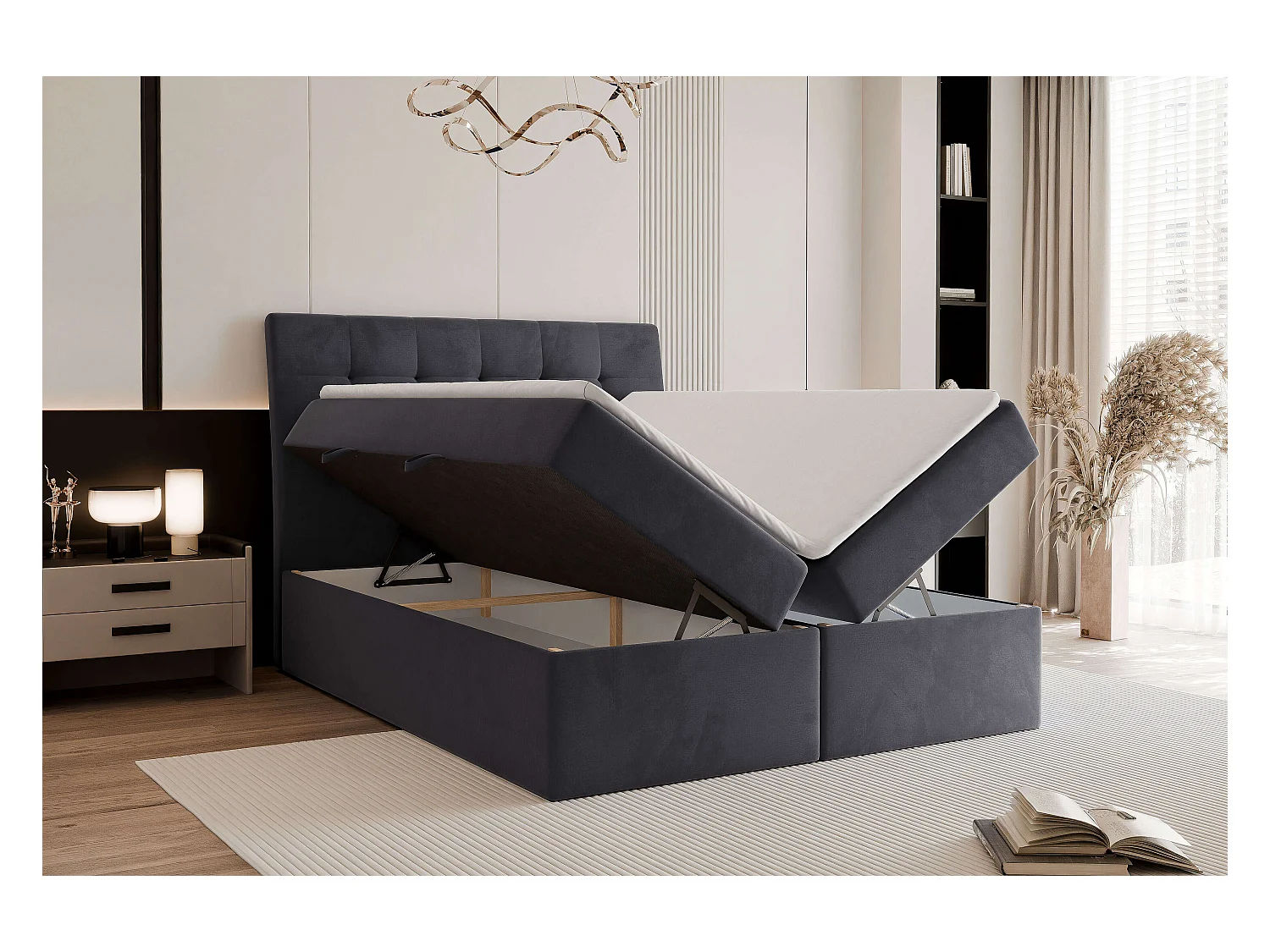 Lit continental rembourré avec surmatelas, gris anthracite - 180x200 - BAILEY
