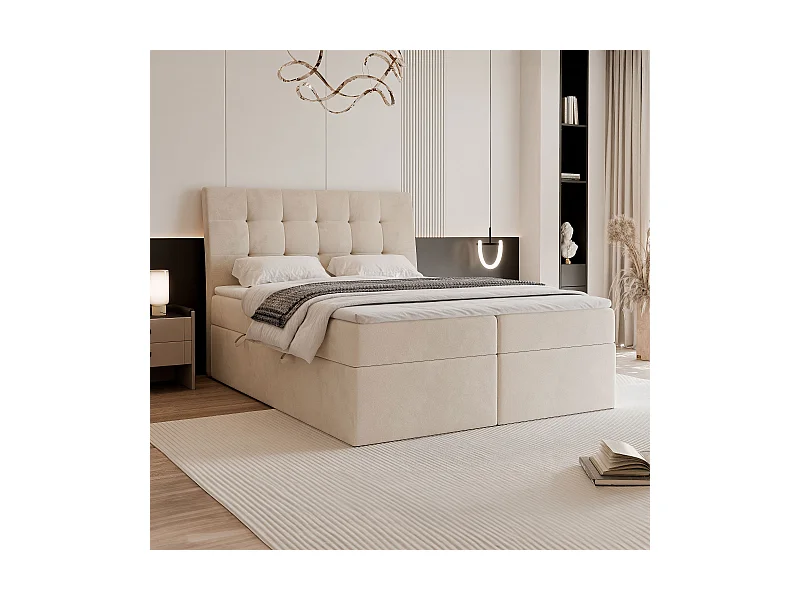 Lit continental rembourré avec surmatelas, beige - 180x200 - BAILEY