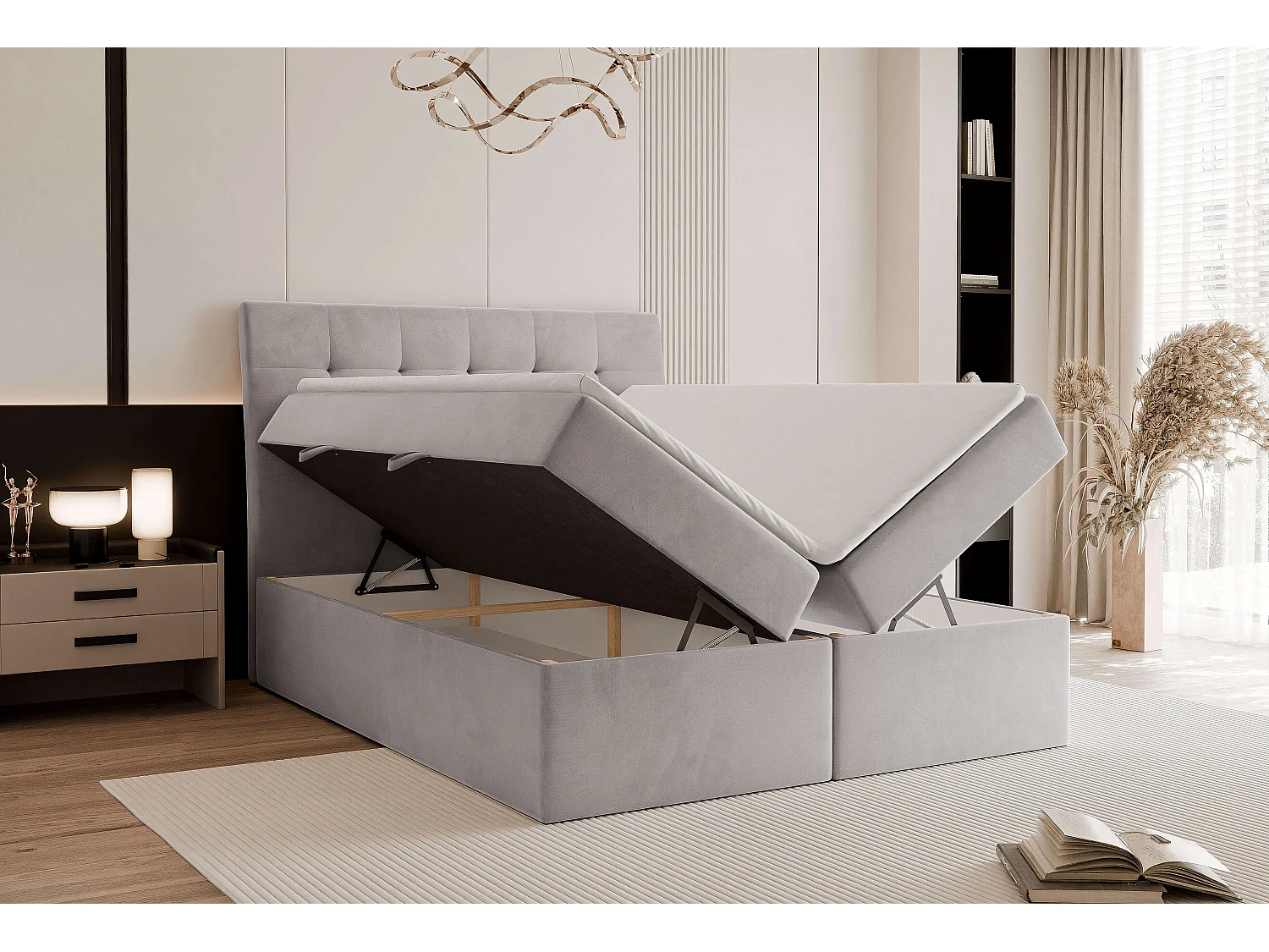 Lit continental rembourré avec surmatelas, gris - 140x200 - BAILEY