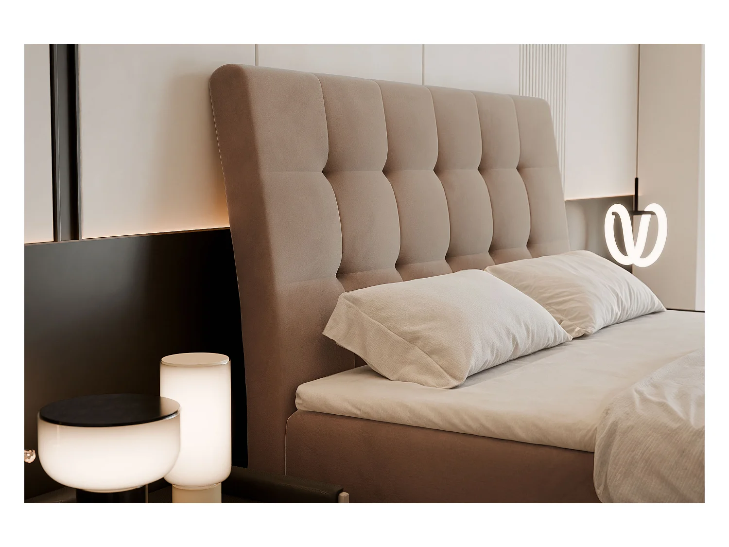 Lit continental rembourré avec matelas, marron - 140x200