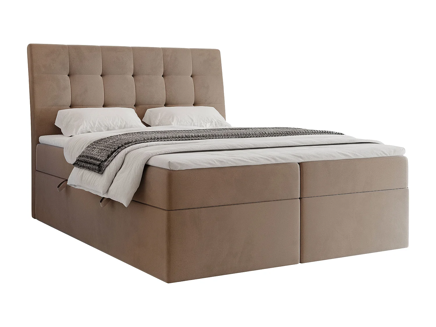 Lit continental rembourré avec matelas, marron - 140x200