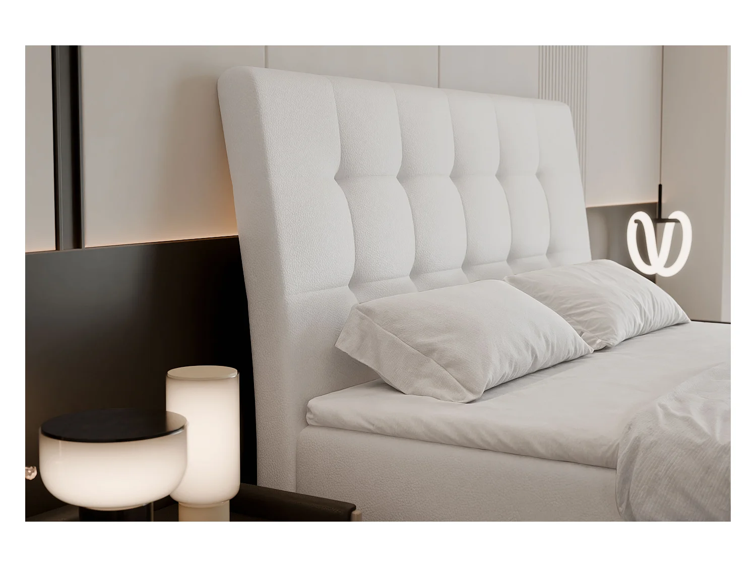 Lit continental rembourré avec surmatelas, blanc  - 120x200 - BAILEY