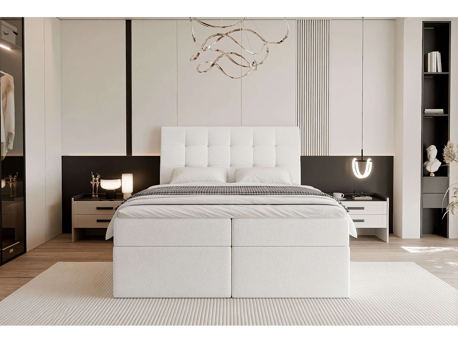 Lit continental rembourré avec surmatelas, blanc  - 120x200 - BAILEY