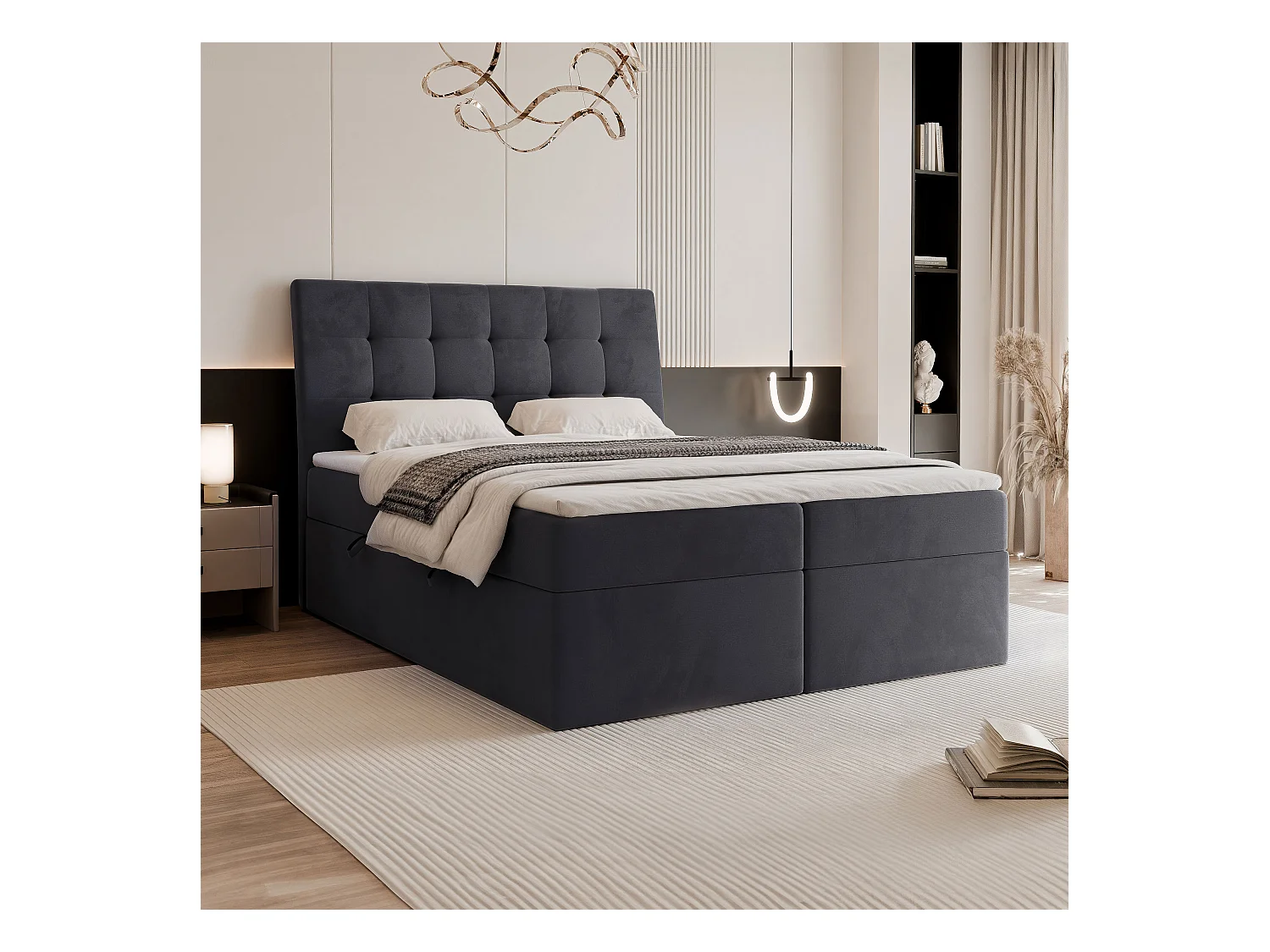 Lit continental rembourré avec matelas, gris anthracite - 140x200