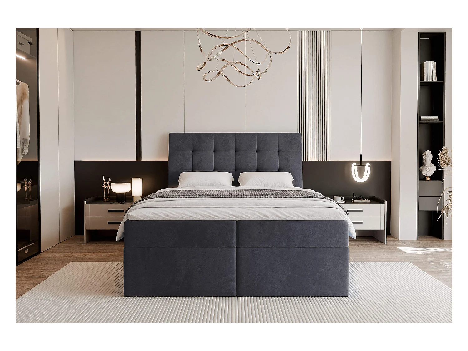 Lit continental rembourré avec matelas, gris anthracite - 140x200