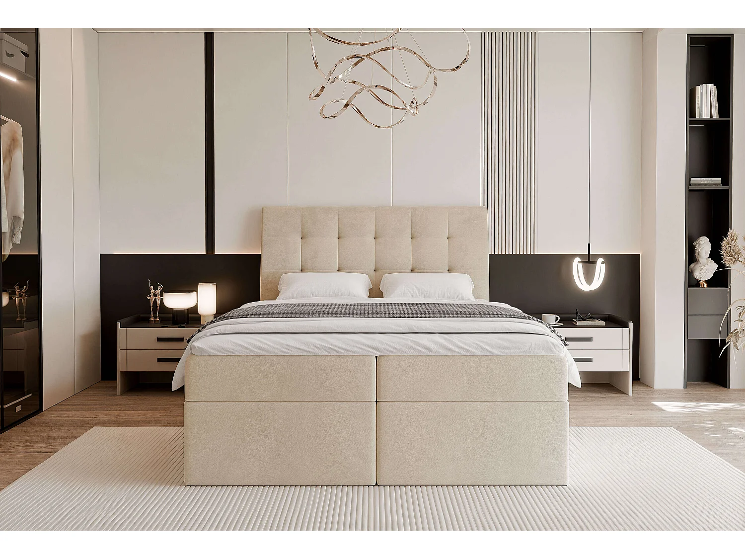 Lit continental rembourré avec surmatelas, crème - 120x200 - BAILEY