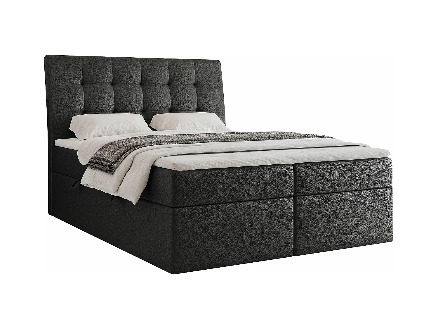 Lit continental rembourré avec surmatelas, noir  - 200x200 - BAILEY