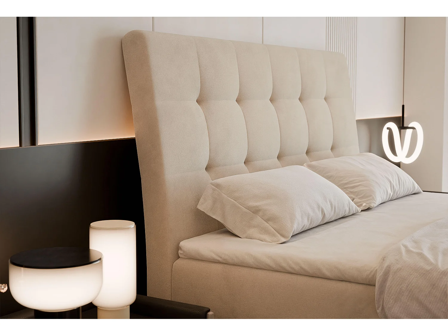 Lit continental rembourré avec surmatelas, beige - 120x200 - BAILEY