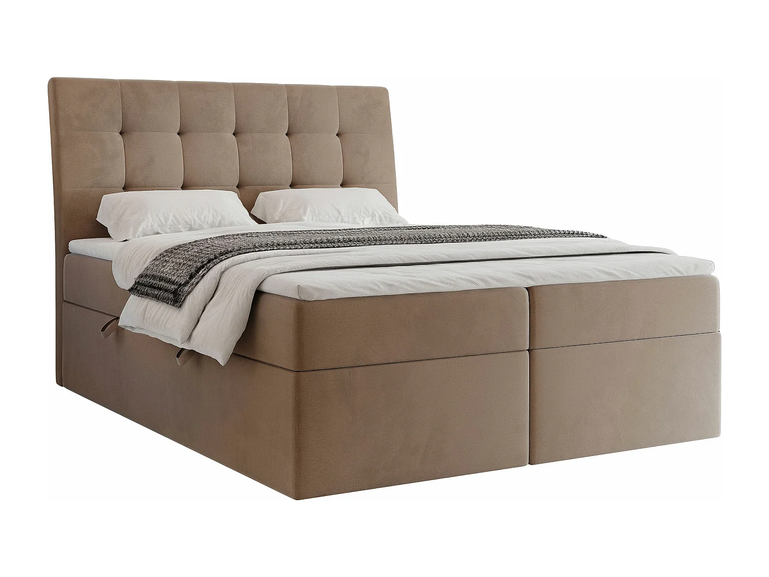 Lit continental rembourré avec matelas, marron - 200x200