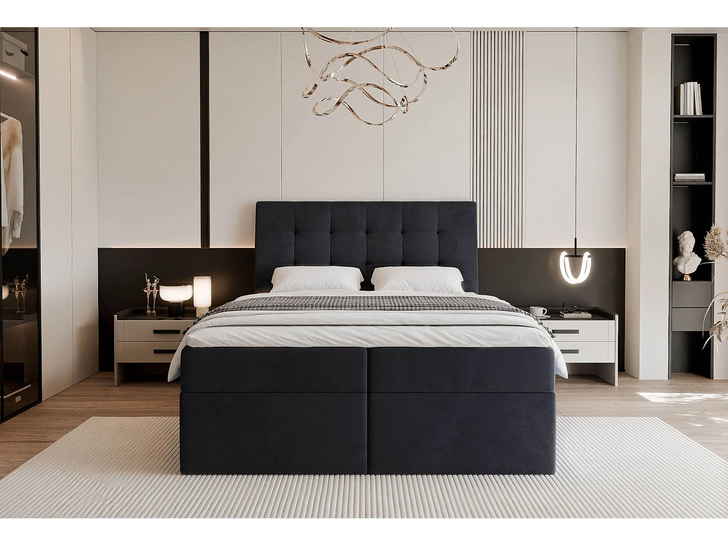 Lit continental rembourré avec matelas, noir - 140x200