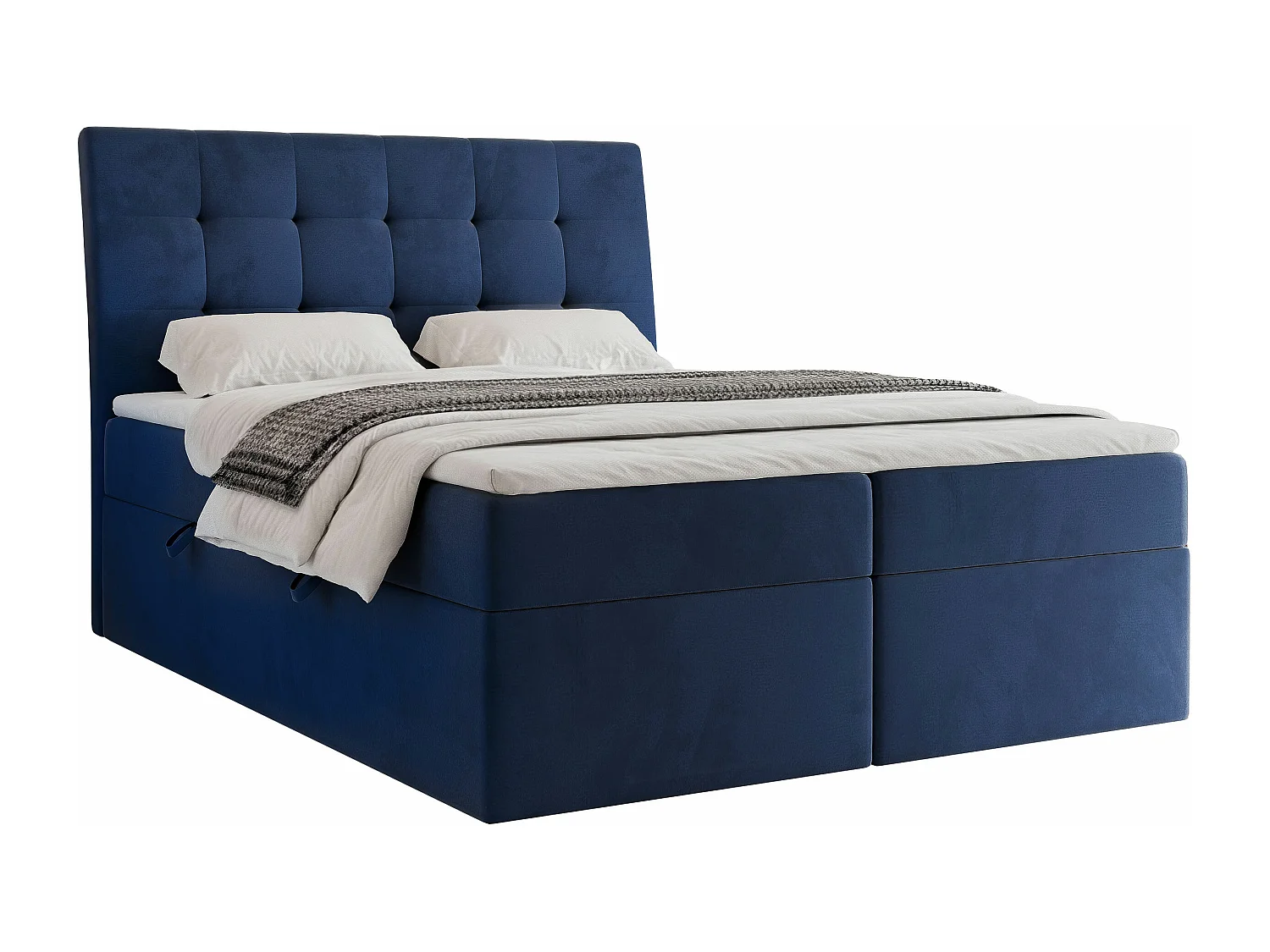 Lit continental rembourré avec matelas, bleu - 180x200