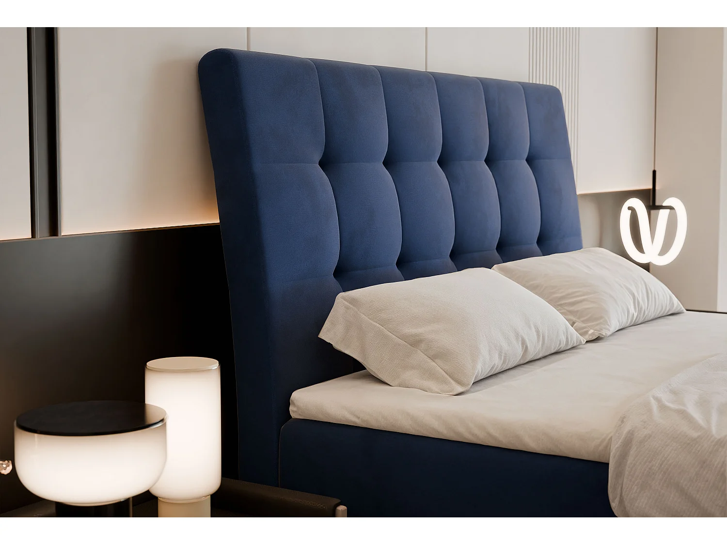 Lit continental rembourré avec matelas, bleu - 180x200