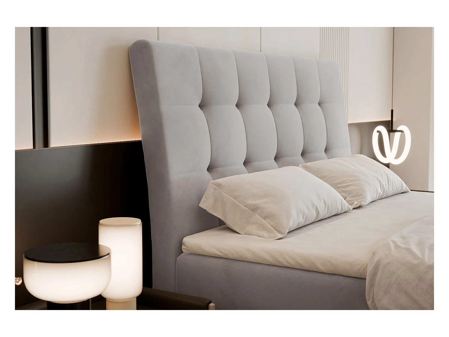 Lit continental rembourré avec surmatelas, gris - 120x200 - BAILEY