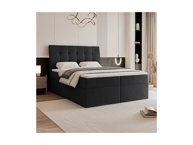Lit continental rembourré avec matelas, noir - 120x200
