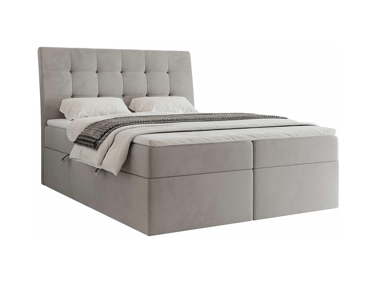 Lit continental rembourré avec matelas, gris clair - 200x200