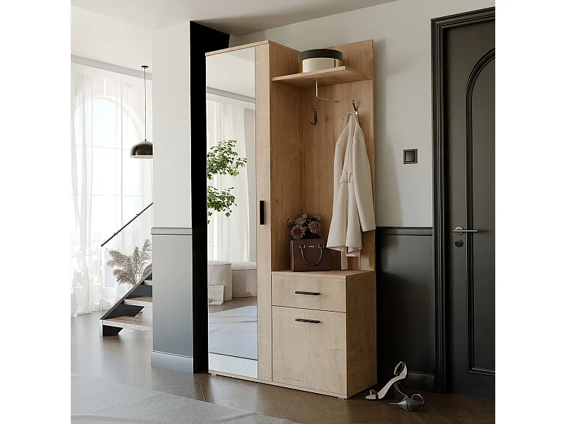 Vestiaire avec 3 portes, 1 tiroir et 1 miroir - artisan