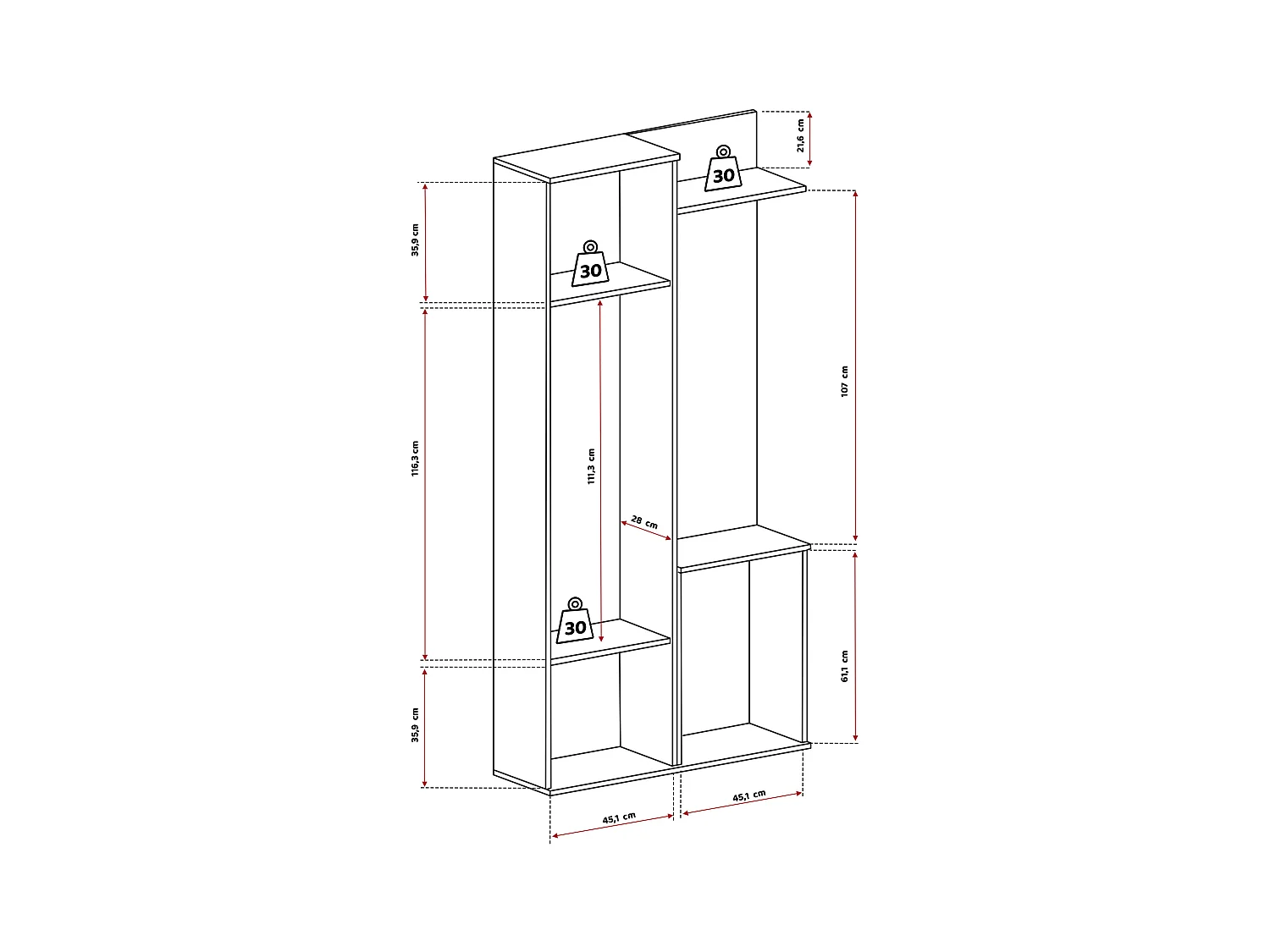 Vestiaire avec 3 portes, 1 tiroir et 1 miroir - Naturel