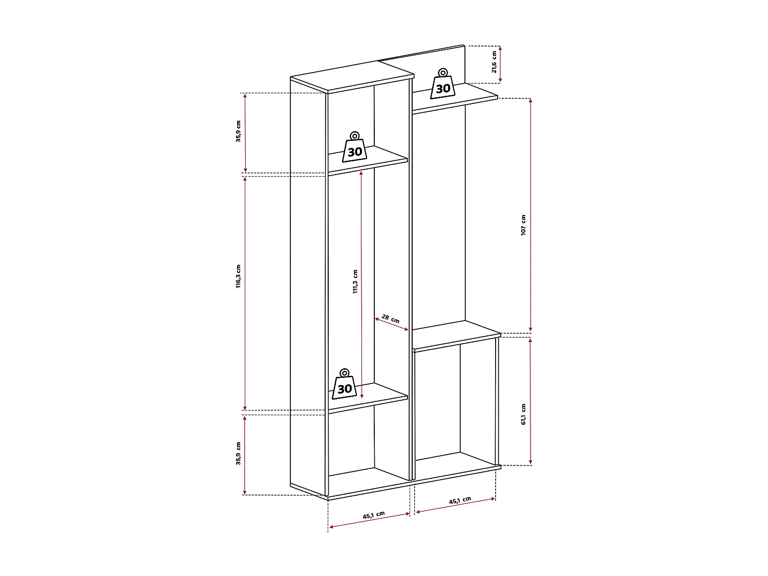 Vestiaire avec 3 portes, 1 tiroir et 1 miroir - Naturel