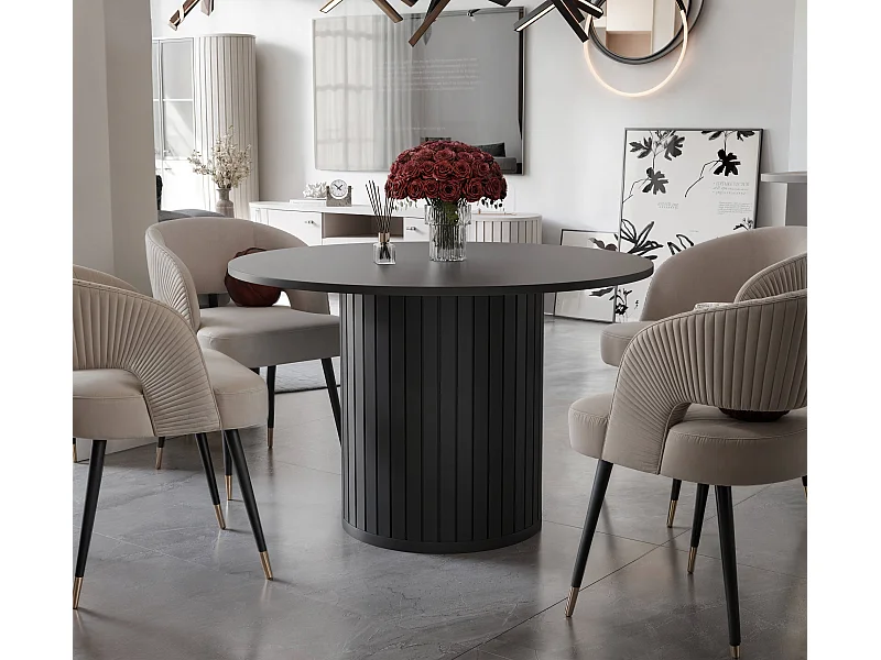 Table à manger ronde SENTO - 4 personnes, MDF Noir